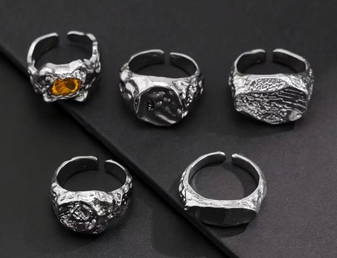 Vulcan Textured Adjustable Ring Set (5-Piece) – Silver