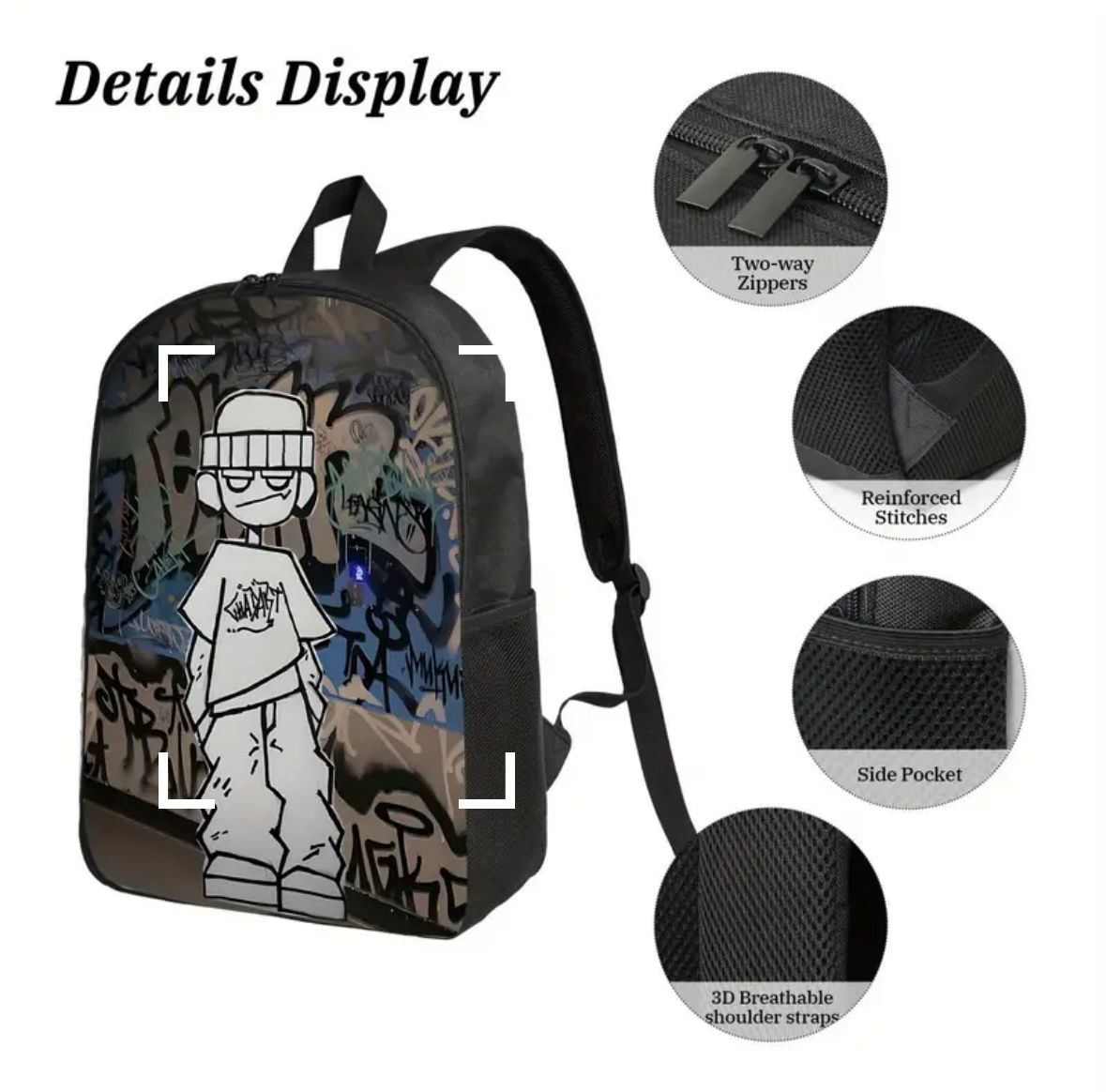 Streetwear Graffiti Character 17-Inch Laptop Backpack – Urban Edition