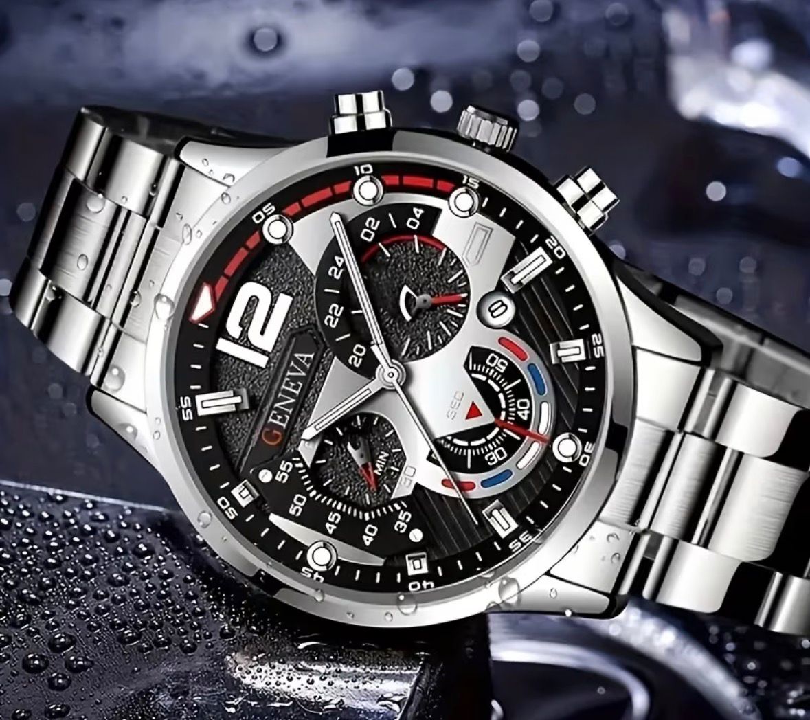 Geneva Executive Chrono-Style Stainless Steel Chain Watch