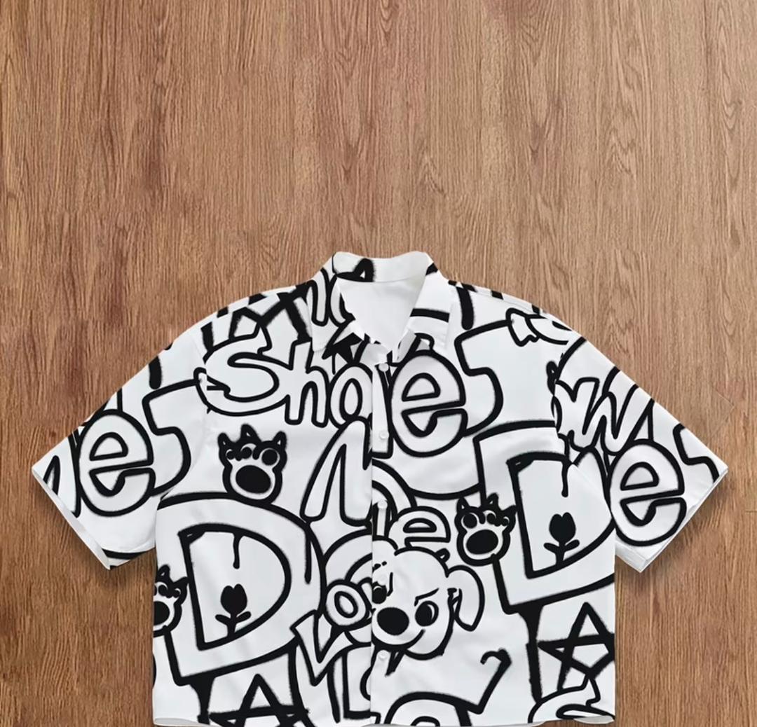 Buy Street-Art Doodle Casual Short-Sleeve crop Shirt XXL in Bonny Island