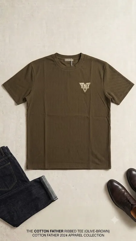 Buy Cotton Father Ribbed Tee – Olive Brown (TNT Logo) Size XXL in Bonny Island