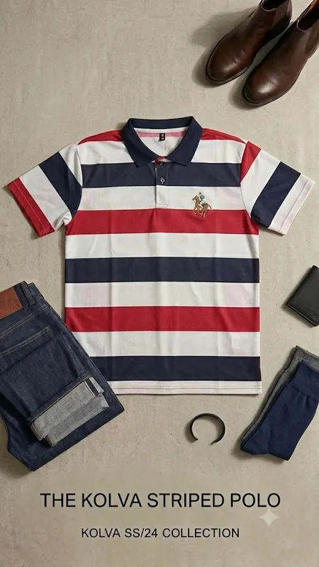 Buy Kolva Striped Polo – Navy, Red & White (Size 2XL) in Bonny Island